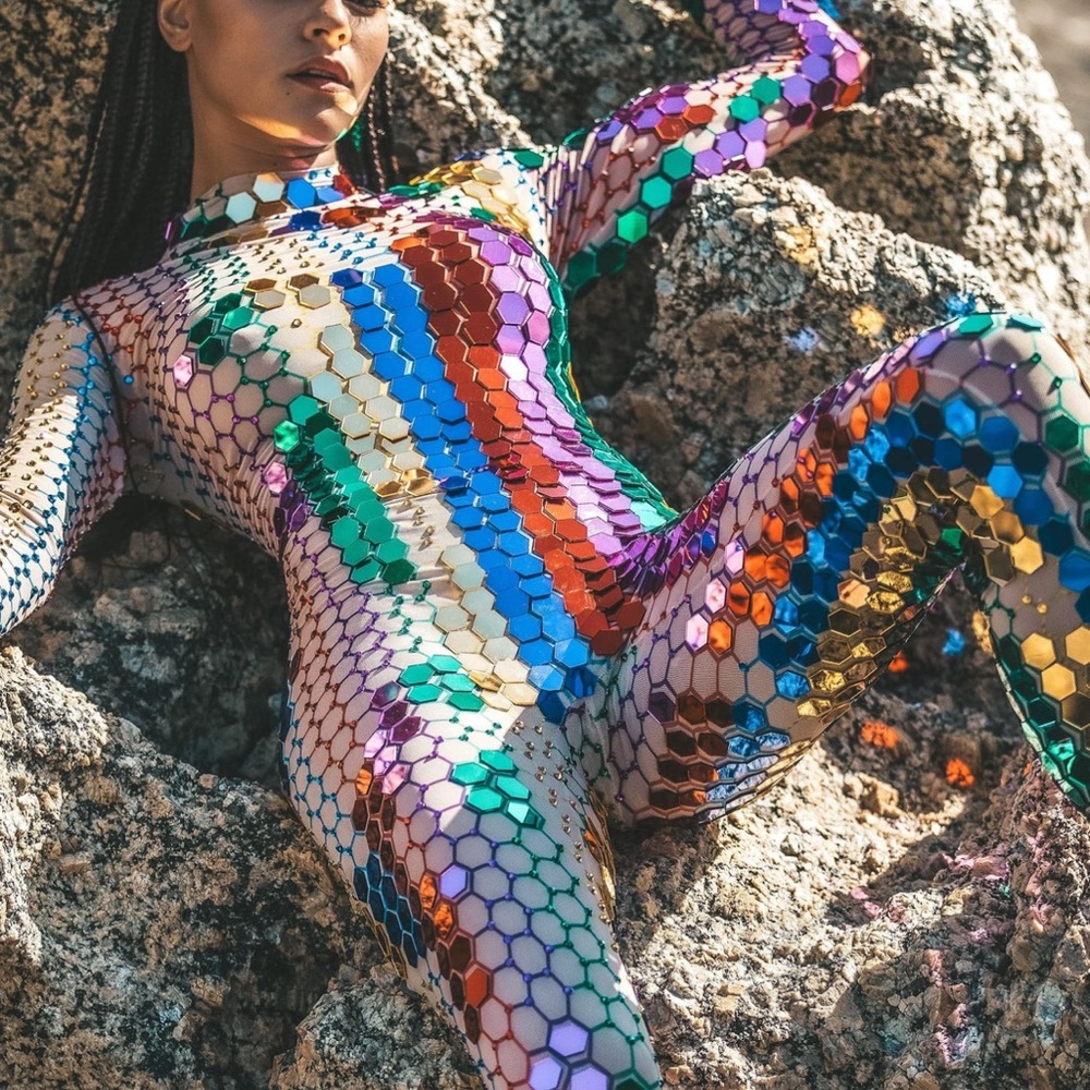 Rave Festival Rainbow 🌈 Colorful Sequin Bodysuit Handmade